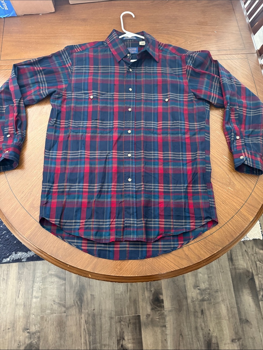 Vintage Sir Pendleton Worsened Wool Plaid Long Sleeve Button Up Shirt Red Blue M
